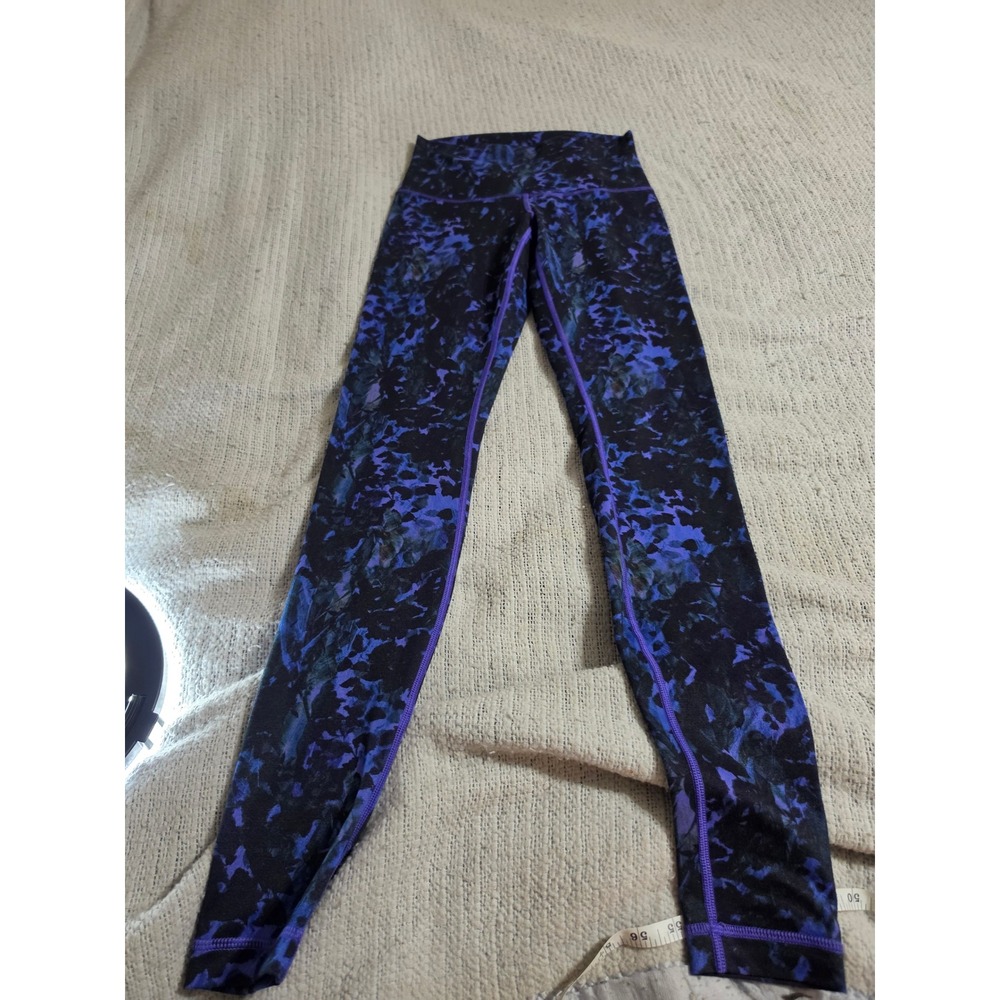 Lululemon High Rise Leggings Blue Purple Abstract Print Size 4 30 Inseam
